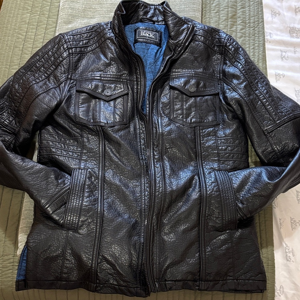 Buckle Black Leather Bomber Jacket